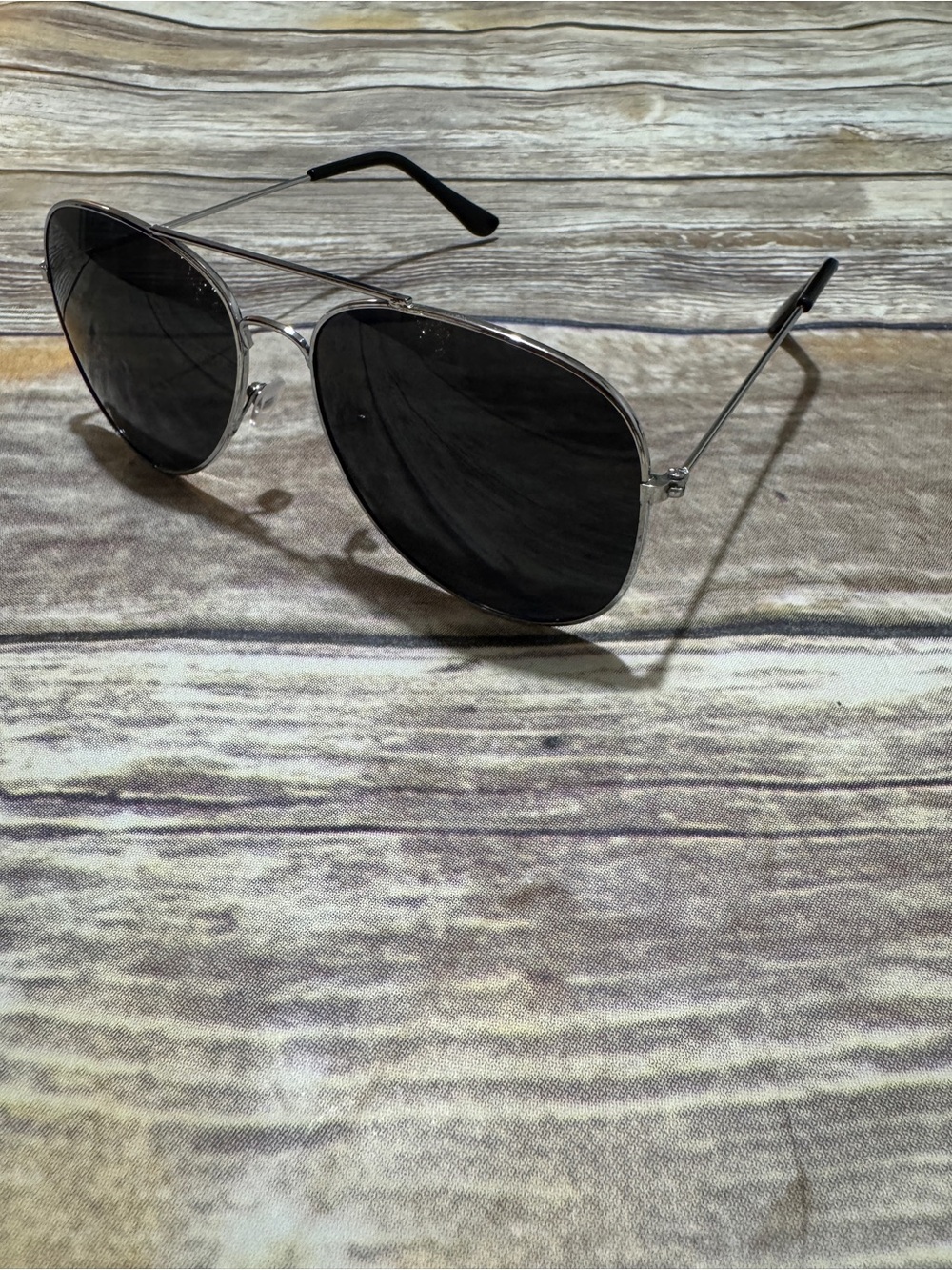 Aviator Men’s Sunglasses Silver Frame Black Lenses